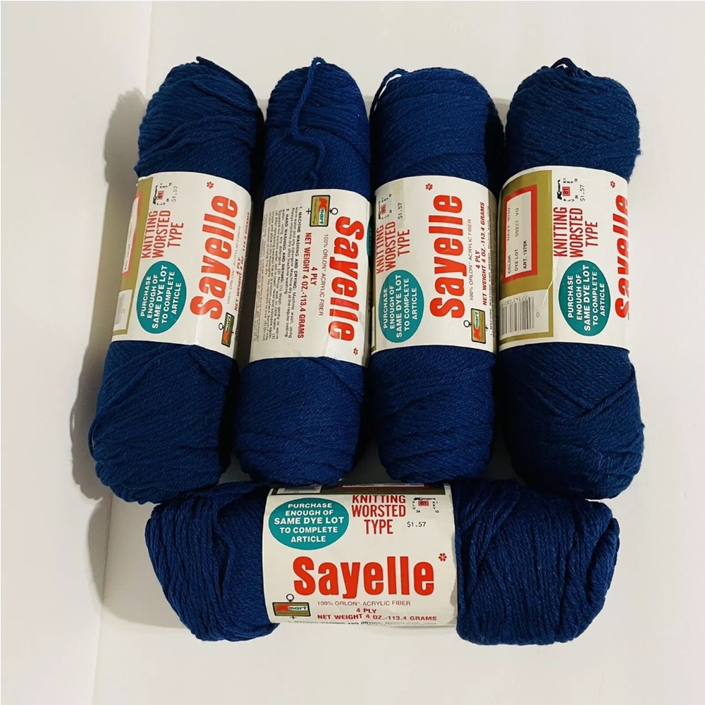Vintage Knitting Worsted Sayelle K-Mart 4 Ply 9749 Navy 4 Oz Each Lot Of 5